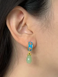 Vintage Floral Motif Hoops with Jade