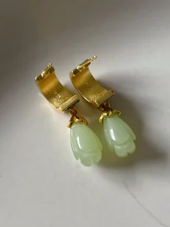 Vintage Floral Motif Hoops with Jade