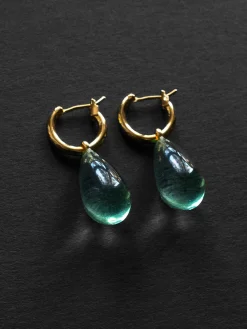 Water Droplet Hoops - Gold/Turquoise