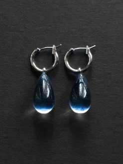 Water Droplet Hoops - Silver/Blue