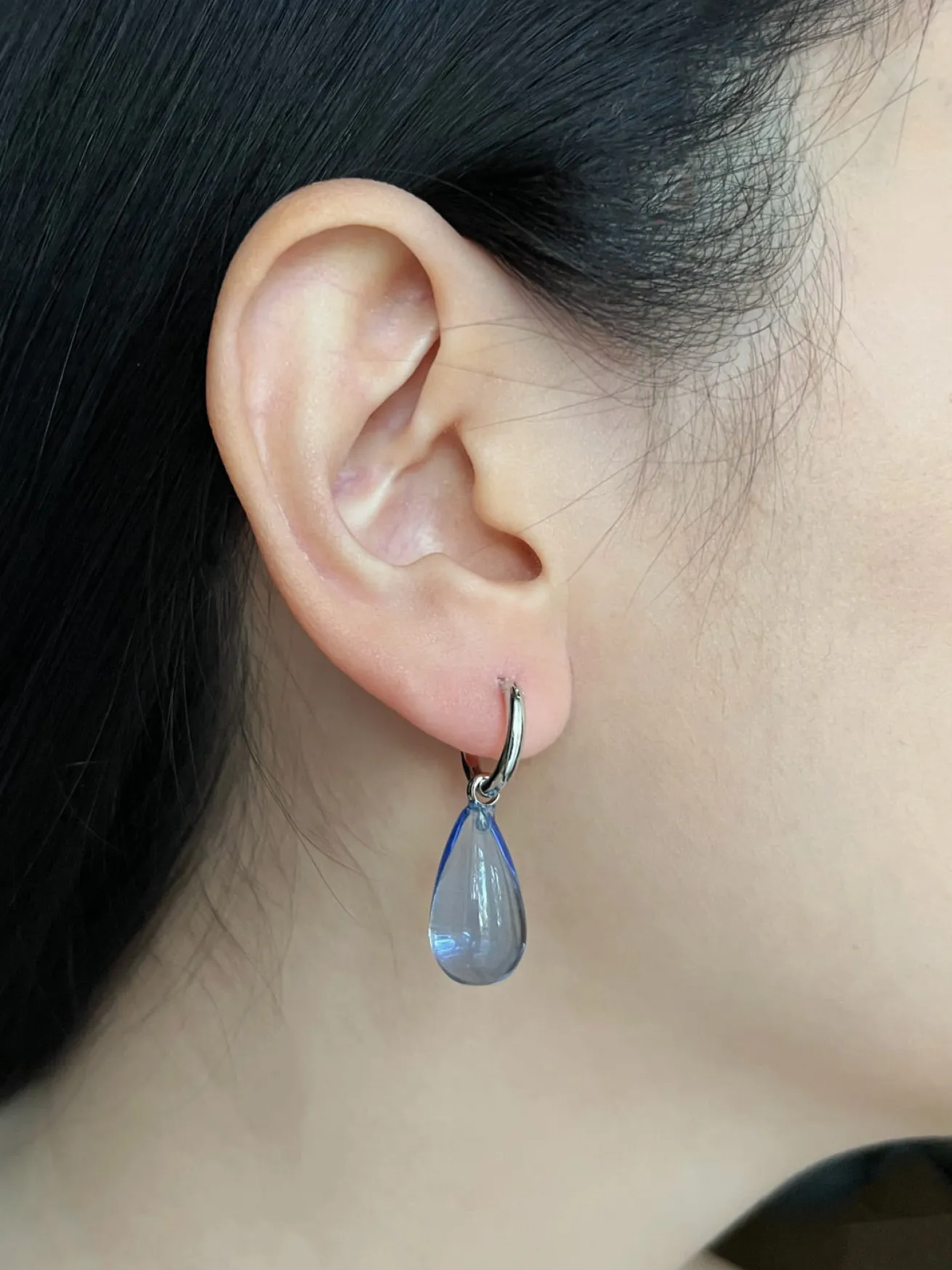 Water Droplet Hoops - Silver/Blue