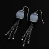 White Jade Dangling Earrings - Silver