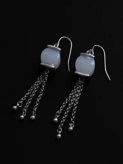 White Jade Dangling Earrings - Silver