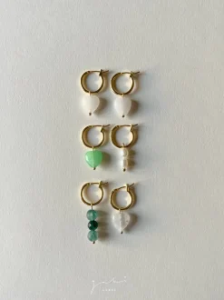 White Jade Heart Hoop Earrings