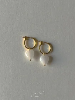 White Jade Heart Hoop Earrings