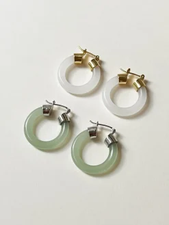 White Jade Hoops (Gold tone)