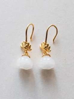 White Jade Lotus Earrings
