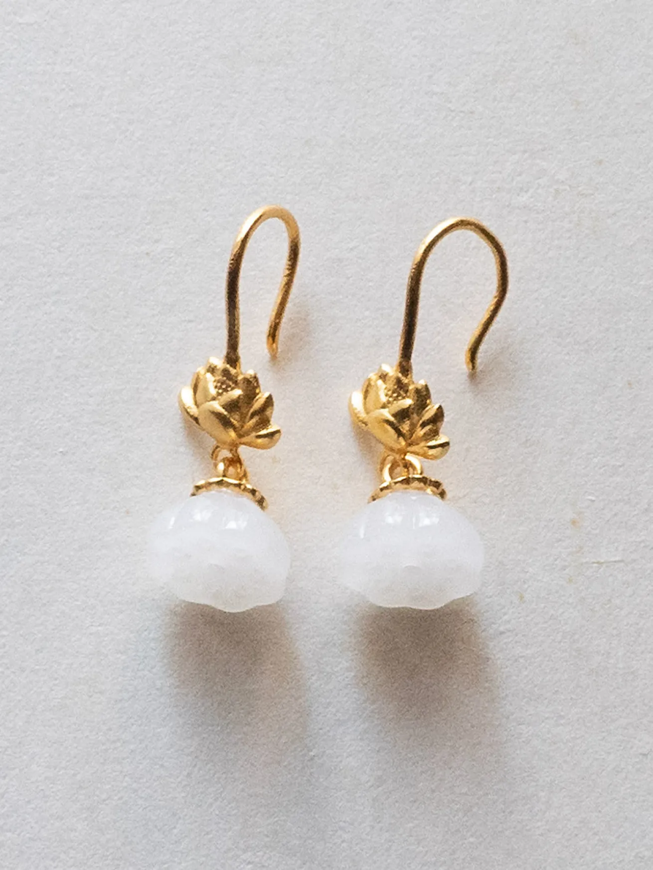 White Jade Lotus Earrings