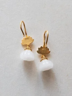 White Jade Lotus Earrings