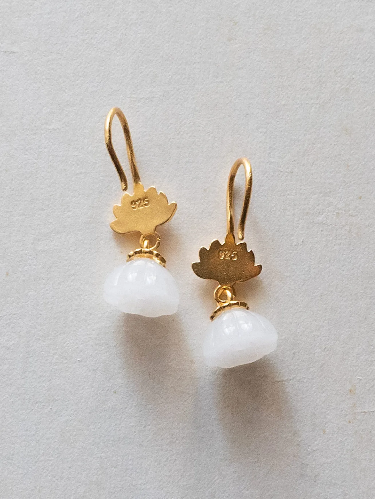 White Jade Lotus Earrings