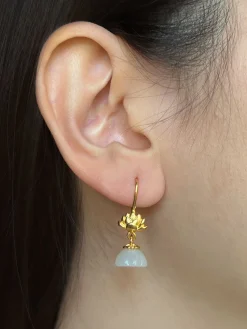 White Jade Lotus Earrings