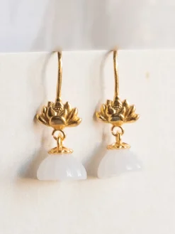 White Jade Lotus Earrings