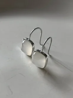 White Jade Square Pendant Earrings