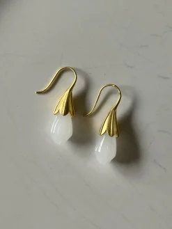 White Lotus Jade Earrings