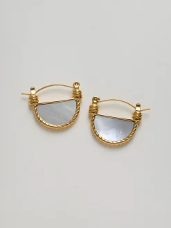 White Marble Shell Petite Hoops