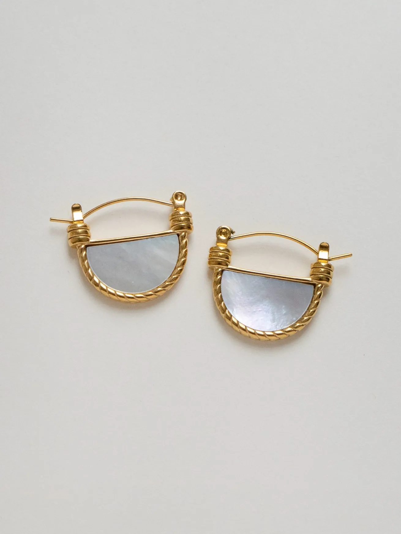 White Marble Shell Petite Hoops