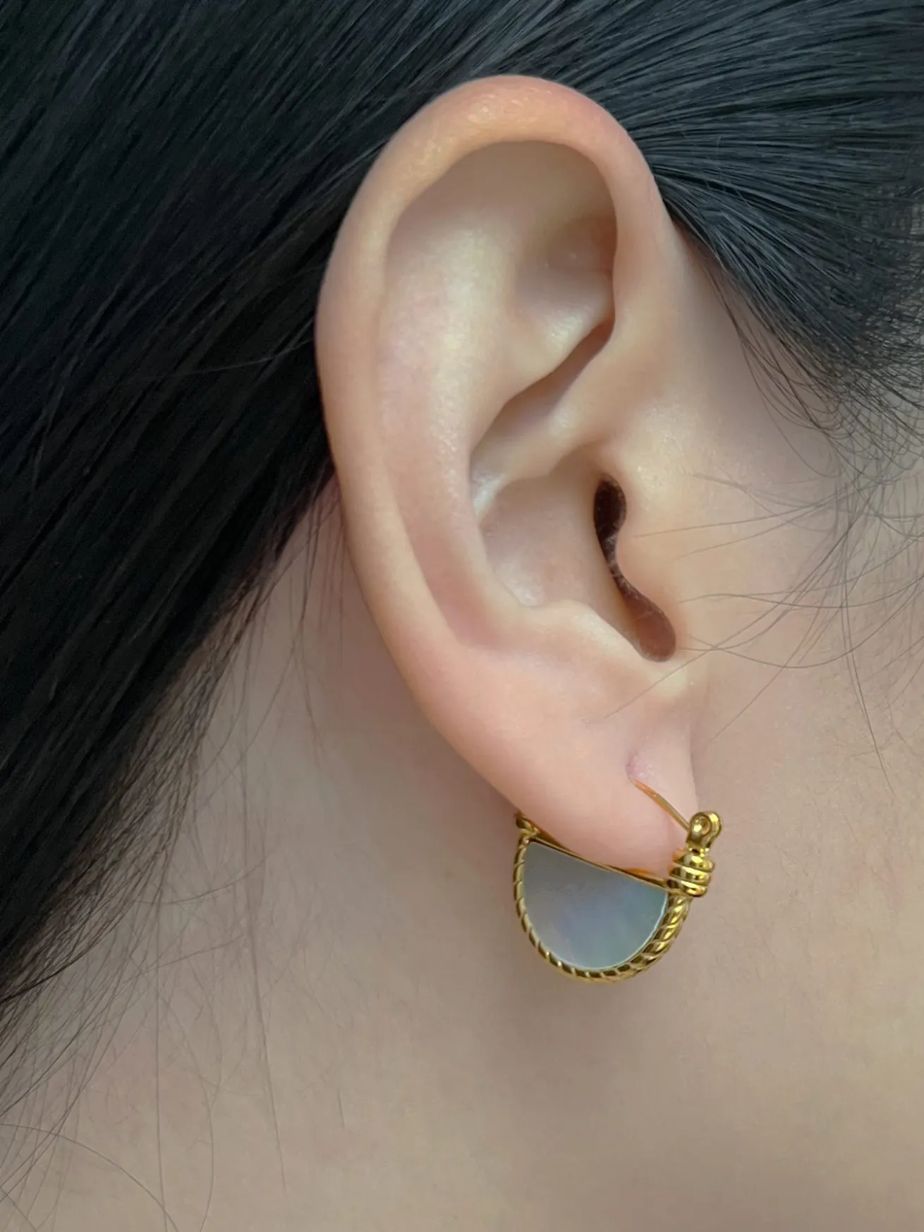 White Marble Shell Petite Hoops