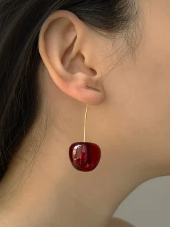 Wine Red Translucent Cherry Earrings