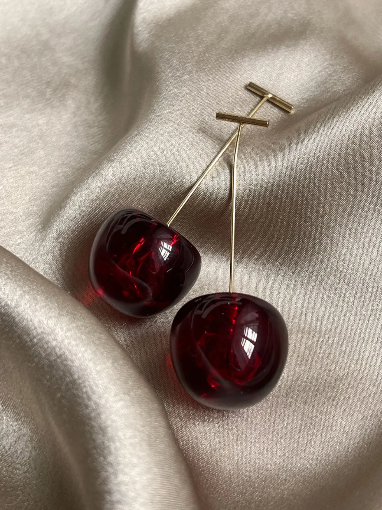 Wine Red Translucent Cherry Earrings